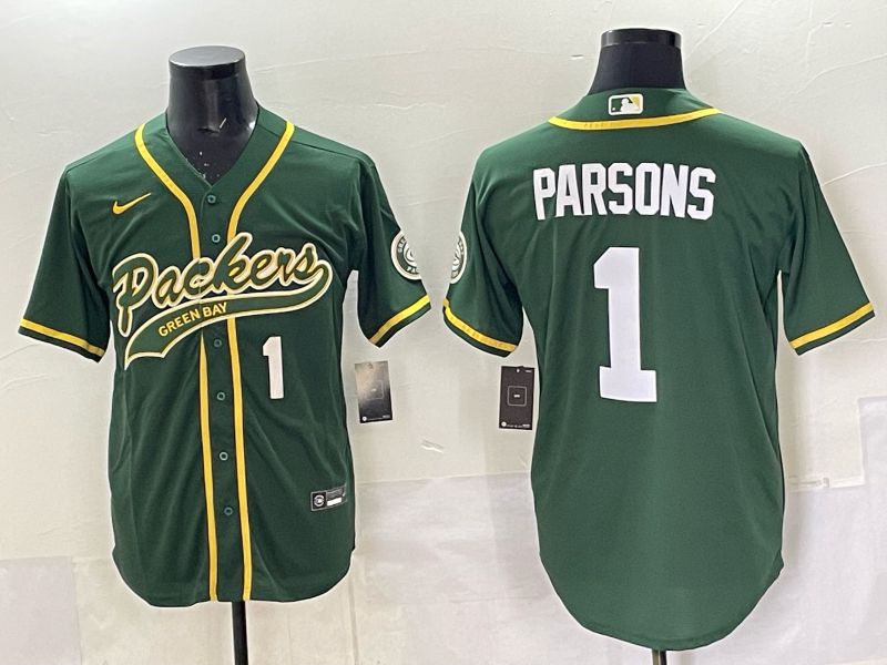 Men 2025 Nike Green Bay Packers #1 Parsons Green Joint Name  Limited NFL Jersey style 047